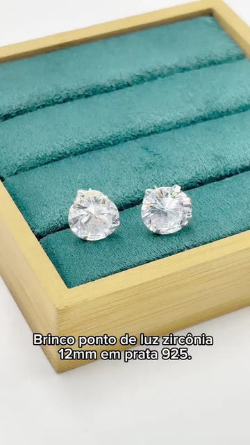 Brinco Masculino Ponto de Luz Prata 925 Zircônia 12mm - imagem 4