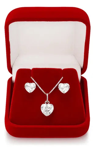 Conjunto Coração Zircônia Colar e Brincos em Prata 925 - imagem 1